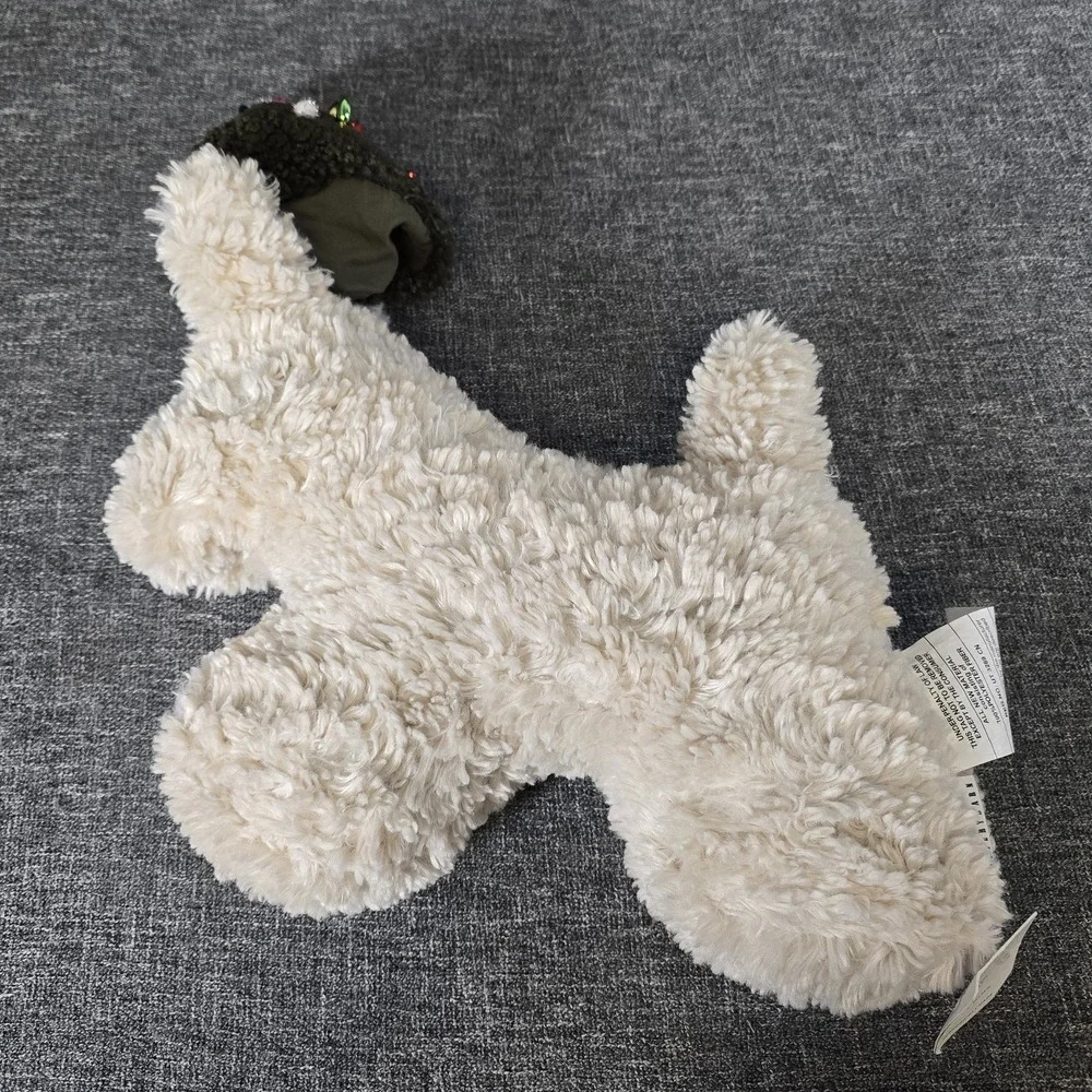 New Pottery Barn Dog with Christmas Tree Hat Pillow Sherpa Plush Read